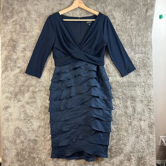 Adrianna Papell Navy Blue Matte Jersey & Hammered Satin Sheath Dress 6 S Small - Picture 10 of 11